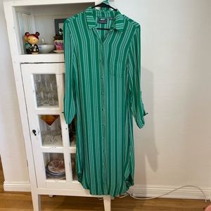Maeve by Anthropologie Green & White Stripe Martina Belted Shirt Dress Size 8